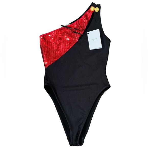 BALMAIN***Sequined Assymetrical One-Piece Swimsuit***US 4 $640 - Picture 1 of 10